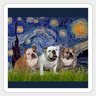 Starry Night Adapted to Include Three English Bulldogs Magnet